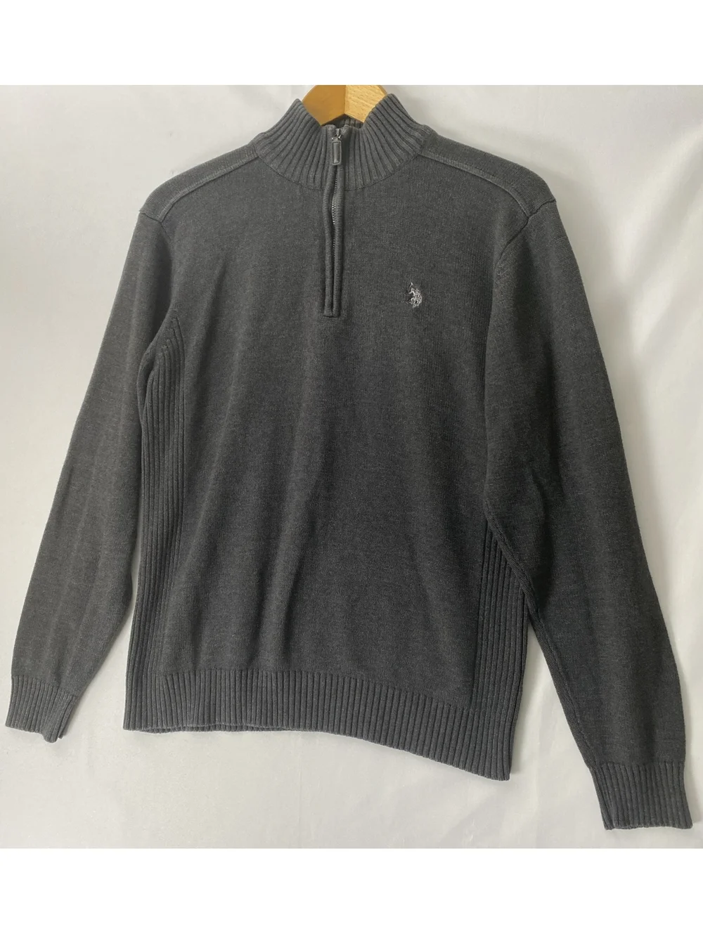 U.S. Polo Assn 1/4 Zip Pullover Sweater, Charcoal Grey Large Cotton Blend